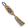Portachiavi etnico con nappe intrecciate e motivo geometrico a rombi e occhi - Blu/Giallo/Bianco