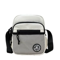 Off-white minimalist nylon crossbody bag with black zipper and mesh pocket detail - White