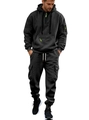Men's black hooded tracksuit set with fluorescent green zipper and drawstring details - M / Black