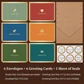 Set of 6 vintage floral greeting cards with kraft envelopes and round seal stickers - Simple Bronzing Card / With Envelope + Seal Sticker