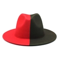 Dettaglio del cappello fedora bicolore rosso e verde oliva con tesa larga piatta e trama liscia - M (56-58cm) / Rosso+Verde Marrone