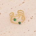 Anello celeste in acciaio dorato con luna, stelle e pietre verdi incastonate - Stile Celeste Sole Luna Stella (3#)