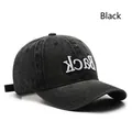 Vintage black washed cotton baseball cap with white Back embroidery and adjustable strap - Black
