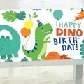 Bannière de fête d'anniversaire dinosaure avec motifs de dessins animés sur fond blanc - 108*180cm / Nouveau Dinosaure