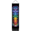 Bohemian black wall hanging with seven colorful chakra patterns and fringe detail - 32.5x130cm / Style 6 (Black Seven Chakras)
