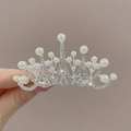 Silver crown hair comb with pearls and rhinestones for girls' performances - Pagoda Pearl Crown Hair Comb