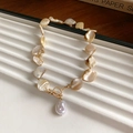 Bohemian shell beaded necklace with irregular pearl pendant and gold OT buckle closure - 23# Necklace - Gold Shell