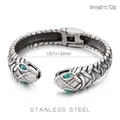 Doppelköpfiges Schlangenarmband aus Edelstahl mit grünen Zirkonia-Augen und 72g Gewicht - Einheitsgröße