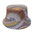 Dettaglio della stampa etnica geometrica su cappello bucket estivo in tela spessa - M (56-58cm) / Stampa Tribale Caramello Arancio Blu (C)