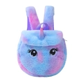Close-up of plush unicorn backpack featuring pink glitter horn and colorful gradient fur - Purple Color Big Eyes Small Bag