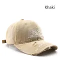 Casquette de baseball kaki vintage avec broderie New York et détails usés de style - Khaki