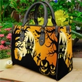 Borsa tote di Halloween con stampe di zucche e castelli su ecopelle testurizzata - Borsa 0025-Castello della luna piena arancione