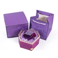 Preserved purple rose jewelry gift set with square box and matching handbag carrier - Hexagonal Single Eternal Rose / Purple