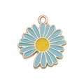 Seeeblauer Emaille-Gänseblümchen-Anhänger in Goldoptik für DIY-Schmuckherstellung - Einseitige Sonnenblume Gänseblümchen (12064)