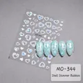 Adesivi per unghie 3D a cuore perlato con design a bolle iridescenti su unghie blu - Stile Cuore Stella Croce (MO344)