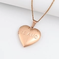 Rose gold heart locket necklace with Te Amo engraving on polished stainless steel - TEAMO Heart/Rose Gold