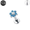 ASTM F136 titanium labret stud with silver finish and blue zircon flower petal design - Blue and White Rhinestone Silver Style (G23LAI211-SBL1208060)