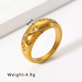 Detail of 8mm 18k gold plated stainless steel ring with star-set zircon stones - US 6 / Gold (HF-J1493-G)