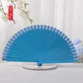 Minimalist sky blue wooden folding fan with smooth matte finish for summer decor - Sky Blue