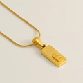 Gold stainless steel snake chain necklace with a frosted letter E rectangular pendant - Letter E