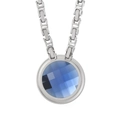 Western style stainless steel chain necklace with round blue geometric gemstone pendant - Steel Blue Necklace (KN114096-Z)