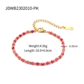 Bracciale di perline sfaccettate rosa con dettagli dorati e misure su fondo bianco - Rosa (JDWB2302010-PK)