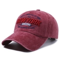 Washed cotton vintage baseball cap in burgundy with 3D New York embroidery detail - Adjustable / Red