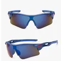 Matte blue cycling sunglasses with blue mirror lenses and red accents for outdoor sports - Matte Blue (Blue Mirror)
