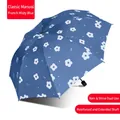 French haze blue floral umbrella for sun and rain with thickened pole - 8 Ribs Manual / Haze Blue French Style