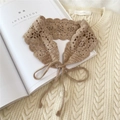 Beige cotton crochet fake collar with floral hollow pattern and stylish tie detail - Long Tie Style / Camel