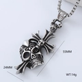 Gothic silver skull cross pendant showing dimensions 55mm by 24mm and weight 14g - Gothic Skull Cross (Style 20)