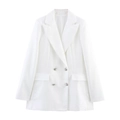Dames witte double-breasted blazer set met zilveren knopen en stijlvolle klepzakken - XS / Blazers
