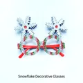 Sparkly red Christmas glasses frames with silver snowflake decor for holiday costumes - Silver Snowflake Decorative Glasses