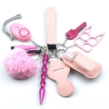 Pink self-defense keychain set including alarm, kubotan, knuckle, and sanitizer pouch - Pink Ribbon