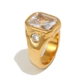 18K gold plated stainless steel ring featuring a large rectangular zircon and textured band - US 6 / Gold