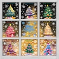 Colorful Christmas tree static window stickers with snowflakes in a grid view display - 9Pcs Set Christmas Tree Stickers (536+545-552)