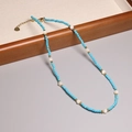 Minimalist 2mm blue and white tourmaline beaded necklace with gold stainless steel accents - XL0085 Blue White Beads S.STEEL Tag