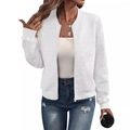 Women's white quilted baseball collar zip-up jacket with textured diamond pattern - S / Tops / White
