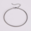 Adjustable silver 304 stainless steel bead anklet for women on a white background - 3.5mm Wide 24+5cm Long / Steel