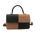 Borsa a tracolla stile francese in pelle PU nera e pelle scamosciata marrone a contrasto - Marrone
