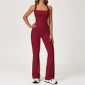 Burgundy seamless yoga set with square-neck racerback tank and flared leggings - S / 2044 Vest + 2030-2 Flared Pants - Cherry Red