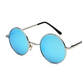 Classic round retro sunglasses with vibrant blue mirrored lenses and silver metal frame - Silver Frame Blue Reflective C6