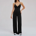 Women's black backless yoga jumpsuit with high waist wide-leg pants for fitness - S / Black