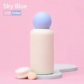 Close-up of ivory white 350ml stainless steel thermos with sky blue spherical lid - Ivory White Body with Sky Blue Ball Lid
