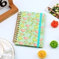 A6 spiral notebook with green cactus print, golden wire binding and blue elastic band - Cactus - Light Green