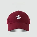 Deep burgundy cotton baseball cap with white 3D embroidery and twill texture - WM Script-Wine Red