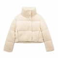 Veste polaire matelassée pour femme en blanc crème avec un col montant chaud - S / Blanc cassé
