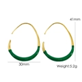 Minimalist geometric 14K gold plated earrings with vibrant green enamel teardrop hooks - Large / Deep Green-Gold