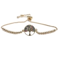 Adjustable gold tree of life bracelet with multicolor zircon stones and box chain - Bead Chain Life Tree