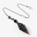 Polished black obsidian hex point pendulum with copper wire wrap and silver cap - Obsidian (Antique Silver)